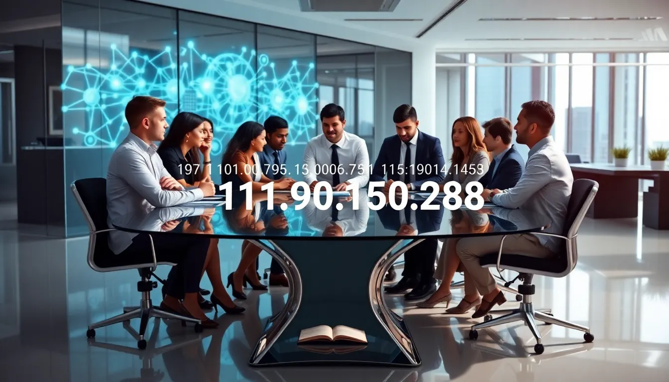 professionals discussing digital networking in a modern office.