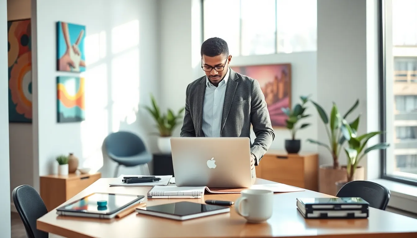 a young creative professional in a modern workspace.